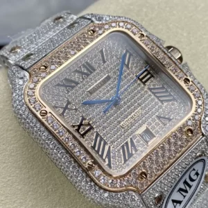 CARTIER SANTOS REPLICA 11 WATCH ROSE PLATED GOLD AMG FACTORY 40MM 2 ĐỒNG HỒ CARTIER SANTOS REP 11 ROSE GOLD CỌC SỐ LA MÃ NHÀ MÁY AMG 40MM