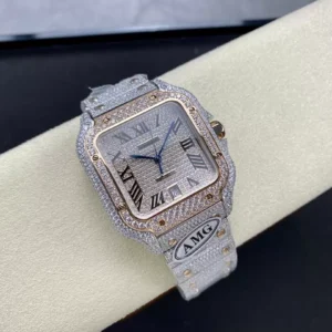 CARTIER SANTOS REPLICA 11 WATCH ROSE PLATED GOLD AMG FACTORY 40MM 3 ĐỒNG HỒ CARTIER SANTOS REP 11 ROSE GOLD CỌC SỐ LA MÃ NHÀ MÁY AMG 40MM