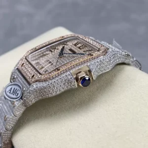 CARTIER SANTOS REPLICA 11 WATCH ROSE PLATED GOLD AMG FACTORY 40MM 4 ĐỒNG HỒ CARTIER SANTOS REP 11 ROSE GOLD CỌC SỐ LA MÃ NHÀ MÁY AMG 40MM