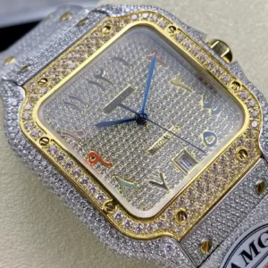 CARTIER SANTOS REPLICA WATCH DEMI WITH STONE AMG FACTORY 40MM 2 ĐỒNG HỒ CARTIER SANTOS REPLICA 11 DEMI ĐÍNH ĐÁ CỌC SỐ Ả RẬP NHÀ MÁY AMG 40MM