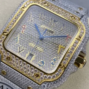 CARTIER SANTOS REPLICA WATCH DEMI WITH STONE AMG FACTORY 40MM 1 ĐỒNG HỒ CARTIER SANTOS REPLICA 11 DEMI ĐÍNH ĐÁ CỌC SỐ Ả RẬP NHÀ MÁY AMG 40MM