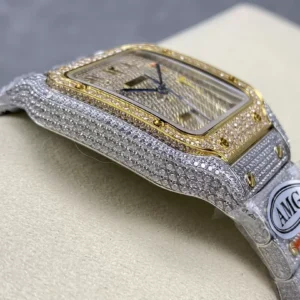 CARTIER SANTOS REPLICA 1:1 WATCH YELLOW GOLD WITH FULL STONE AMG 40MM 4 ĐỒNG HỒ CARTIER SANTOS REPLICA 11 DEMI ĐÍNH ĐÁ CỌC SỐ Ả RẬP NHÀ MÁY AMG 40MM