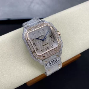 CARTIER SANTOS REPLICA WATCHES PLATED GOLD ARABIC NUMBER AMG 40MM 3 ĐỒNG HỒ CARTIER SANTOS REPLICA 11 ĐÍNH FULL ĐÁ CỌC SỐ Ả RẬP AMG 40MM