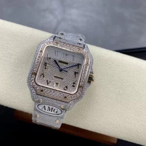 CARTIER SANTOS REPLICA WATCHES PLATED GOLD ARABIC NUMBER AMG 40MM 2 ĐỒNG HỒ CARTIER SANTOS REPLICA 11 ĐÍNH FULL ĐÁ CỌC SỐ Ả RẬP AMG 40MM