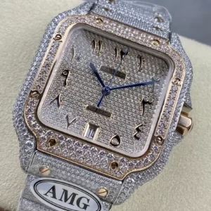CARTIER SANTOS REPLICA WATCHES PLATED GOLD ARABIC NUMBER AMG 40MM 1 ĐỒNG HỒ CARTIER SANTOS REPLICA 11 ĐÍNH FULL ĐÁ CỌC SỐ Ả RẬP AMG 40MM
