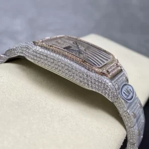 CARTIER SANTOS REPLICA WATCHES PLATED GOLD ARABIC NUMBER AMG 40MM 5 ĐỒNG HỒ CARTIER SANTOS REPLICA 11 ĐÍNH FULL ĐÁ CỌC SỐ Ả RẬP AMG 40MM