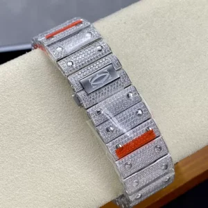 CARTIER SANTOS REPLICA 1:1 WATCH WHITE DIAL AMG FACTORY 40MM 7 ĐỒNG HỒ CARTIER SANTOS REPLICA 11 ĐÍNH FULL ĐÁ SWAROVSKI MẶT TRẮNG AMG FACTORY 40MM