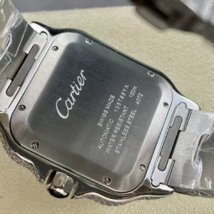 CARTIER SANTOS REPLICA 1:1 WATCH WHITE DIAL AMG FACTORY 40MM 6 ĐỒNG HỒ CARTIER SANTOS REPLICA 11 ĐÍNH FULL ĐÁ SWAROVSKI MẶT TRẮNG AMG FACTORY 40MM