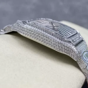 CARTIER SANTOS REPLICA 1:1 WATCH WHITE DIAL AMG FACTORY 40MM 4 ĐỒNG HỒ CARTIER SANTOS REPLICA 11 ĐÍNH FULL ĐÁ SWAROVSKI MẶT TRẮNG AMG FACTORY 40MM