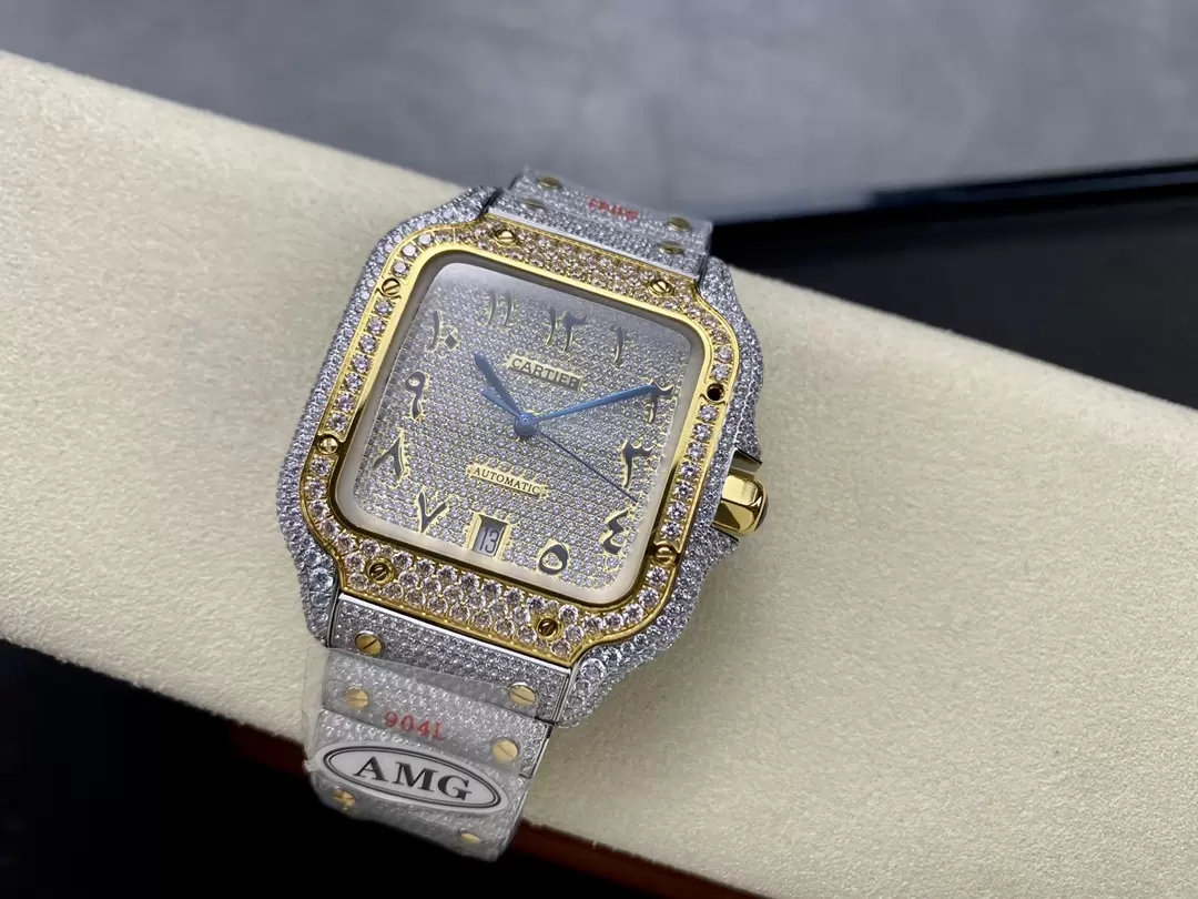 ĐỒNG HỒ CARTIER SANTOS REPLICA 11 YELLOW GOLD ĐÍNH FULL ĐÁ AMG 40MM (1) ĐỒNG HỒ CARTIER SANTOS REPLICA 11 YELLOW GOLD ĐÍNH FULL ĐÁ AMG 40MM