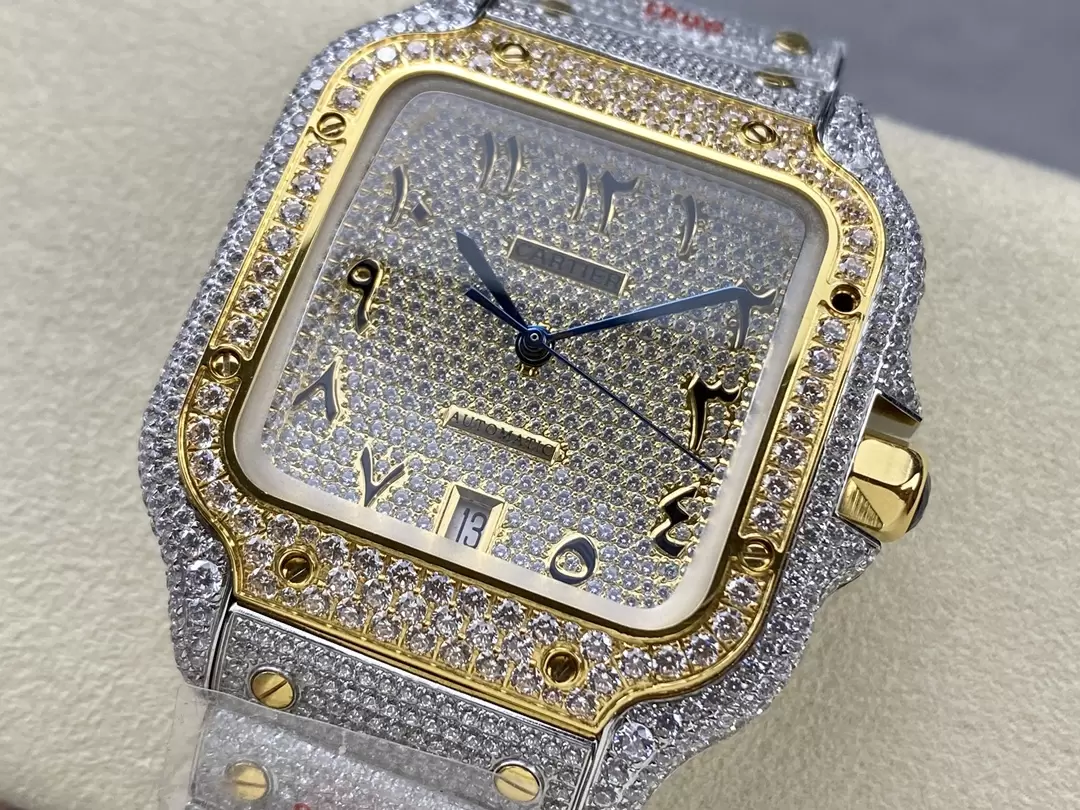 ĐỒNG HỒ CARTIER SANTOS REPLICA 11 YELLOW GOLD ĐÍNH FULL ĐÁ AMG 40MM (3) ĐỒNG HỒ CARTIER SANTOS REPLICA 11 YELLOW GOLD ĐÍNH FULL ĐÁ AMG 40MM