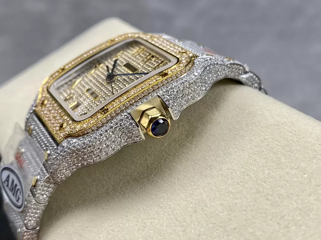 ĐỒNG HỒ CARTIER SANTOS REPLICA 11 YELLOW GOLD ĐÍNH FULL ĐÁ AMG 40MM (6) ĐỒNG HỒ CARTIER SANTOS REPLICA 11 YELLOW GOLD ĐÍNH FULL ĐÁ AMG 40MM