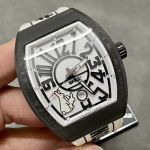 FRANCK MULLER VANGUARD REPLICA WATCH WHITE DIAL CACBON 44X54MM 1 ĐỒNG HỒ FRANCK MULLER VANGUARD REPLICA 11 MẶT TRẮNG HÌNH THỎ VỎ CACBON 44X54MM