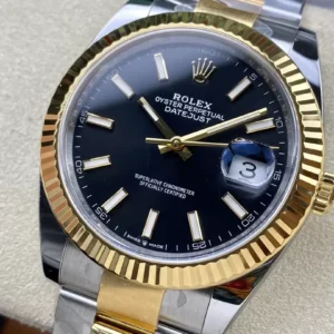 ROLEX DATEJUST 126333 REPLICA WATCHES BLACK DIAL DEMI YELLOW GOLD CLEAN 41MM 2 ĐỒNG HỒ ROLEX DATEJUST 126333 REPLICA 11 MẶT ĐEN CỌC SỐ DẠ QUANG NHÀ MÁY CLEAN 41MM