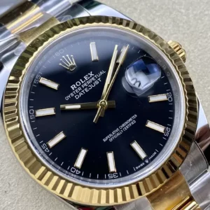 ROLEX DATEJUST 126333 REPLICA WATCHES BLACK DIAL DEMI YELLOW GOLD CLEAN 41MM 1 ĐỒNG HỒ ROLEX DATEJUST 126333 REPLICA 11 MẶT ĐEN CỌC SỐ DẠ QUANG NHÀ MÁY CLEAN 41MM