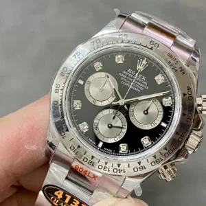 ROLEX DAYTONA 126509 COSMOGRAPH IMITATION WATCHES BLACK DIAL RHINESTONE HOURS QF FACTORY 40MM 2 ĐỒNG HỒ ROLEX DAYTONA 126509 COSMOGRAPH REPLICA 11 CỌC SỐ ĐÍNH ĐÁ NHÀ MÁY QF 40MM