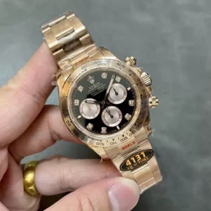 ROLEX DAYTONA IMITATION WATCHES BLACK DIAL RHINESTONES HOURS ROSE GOLD CASE QF FACTORY 40MM 2 ĐỒNG HỒ ROLEX DAYTONA BẢN TINH CHỈNH TRỌNG LƯỢNG MẶT ĐEN NHÀ MÁY QF 40MM