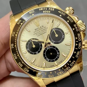 ROLEX DAYTONA COSMOGRAP 126518 IMITATION WATCHES GOLD PLATE GOLD CHAMPAGNE DIAL INDEX HOURS Q FACTORY 40MM 2 ĐỒNG HỒ ROLEX DAYTONA COSMOGRAP 126518 REPLICA 11 MẠ VÀNG DÂY CAO SU CAO CẤP 40MM