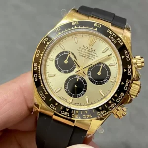 ROLEX DAYTONA COSMOGRAP 126518 IMITATION WATCHES GOLD PLATE GOLD CHAMPAGNE DIAL INDEX HOURS Q FACTORY 40MM 1 ĐỒNG HỒ ROLEX DAYTONA COSMOGRAP 126518 REPLICA 11 MẠ VÀNG DÂY CAO SU CAO CẤP 40MM