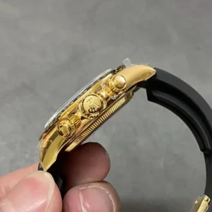 ROLEX DAYTONA COSMOGRAP 126518 IMITATION WATCHES GOLD PLATE GOLD CHAMPAGNE DIAL INDEX HOURS Q FACTORY 40MM 4 ĐỒNG HỒ ROLEX DAYTONA COSMOGRAP 126518 REPLICA 11 MẠ VÀNG DÂY CAO SU CAO CẤP 40MM