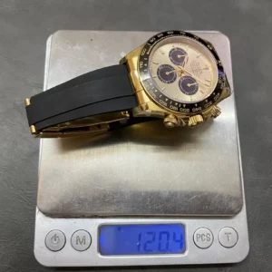 ROLEX DAYTONA COSMOGRAP 126518 IMITATION WATCHES GOLD PLATE GOLD CHAMPAGNE DIAL INDEX HOURS Q FACTORY 40MM 8 ĐỒNG HỒ ROLEX DAYTONA COSMOGRAP 126518 REPLICA 11 MẠ VÀNG DÂY CAO SU CAO CẤP 40MM