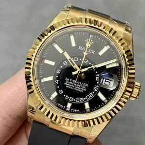 ROLEX SKY DWELLER 336238 REP BLACK DIAL WATCH PLATED GOLD 42MM 2 ĐỒNG HỒ ROLEX SKY DWELLER 336238 REP 11 MẶT ĐEN MẠ VÀNG DÂY CAO SU CAO CẤP 42MM
