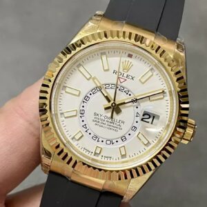 ROLEX SKY DWELLER 336238 REPLICA WATCH WHITE DIAL RUBBER STRAP 42MM 2 ĐỒNG HỒ ROLEX SKY DWELLER 336238 REPLICA 11 MẶT TRẮNG CỌC SỐ DẠ QUANG 42MM