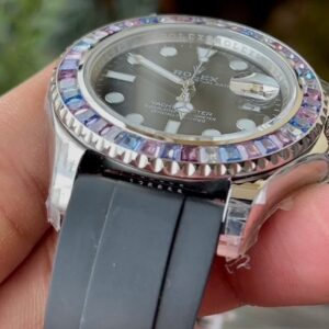 ROLEX YACHT-MASTER REPLICA WATCH FULL STONE BAGUETTE BEZEL 41MM 4 ĐỒNG HỒ ROLEX YACHT-MASTER REPLICA 11 NIỀNG FULL ĐÁ BAGUETTE DÂY CAO SU CAO CẤP 41MM