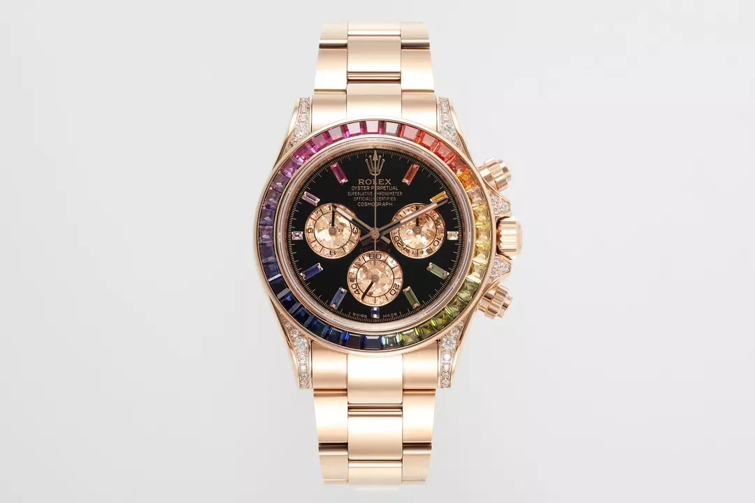 ĐỒNG HỒ ROLEX DAYTONA RAINBOW SUPER FAKE ROSE GOLD MẶT ĐEN ZFACTORY 40MM (1) ĐỒNG HỒ ROLEX DAYTONA RAINBOW SUPER FAKE ROSE GOLD MẶT ĐEN ZFACTORY 40MM (1)