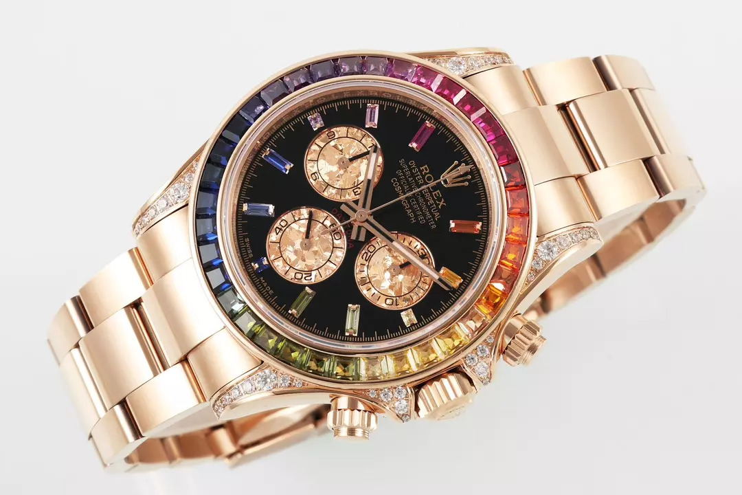 ĐỒNG HỒ ROLEX DAYTONA RAINBOW SUPER FAKE ROSE GOLD MẶT ĐEN ZFACTORY 40MM (6) ĐỒNG HỒ ROLEX DAYTONA RAINBOW SUPER FAKE ROSE GOLD MẶT ĐEN ZFACTORY 40MM (1)