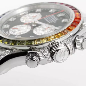 ROLEX DAYTONA RAINBOW SUPER FAKE WATCH STEEL BLACK DIAL ZF 40MM 6 ĐỒNG HỒ ROLEX DAYTONA RAINBOW SUPER FAKE SILVER CỌC SỐ ĐÁ ZFACTORY 40MM (1)