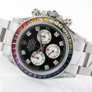 ROLEX DAYTONA RAINBOW SUPER FAKE WATCH STEEL BLACK DIAL ZF 40MM 5 ĐỒNG HỒ ROLEX DAYTONA RAINBOW SUPER FAKE SILVER CỌC SỐ ĐÁ ZFACTORY 40MM (1)