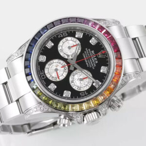 ROLEX DAYTONA RAINBOW SUPER FAKE WATCH STEEL BLACK DIAL ZF 40MM 4 ĐỒNG HỒ ROLEX DAYTONA RAINBOW SUPER FAKE SILVER CỌC SỐ ĐÁ ZFACTORY 40MM (1)