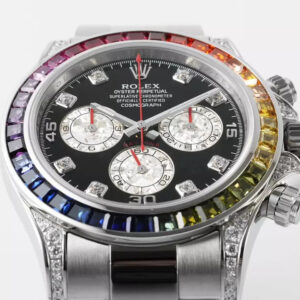 ROLEX DAYTONA RAINBOW SUPER FAKE WATCH STEEL BLACK DIAL ZF 40MM 3 ĐỒNG HỒ ROLEX DAYTONA RAINBOW SUPER FAKE SILVER CỌC SỐ ĐÁ ZFACTORY 40MM (1)