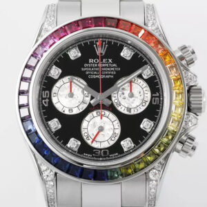 ROLEX DAYTONA RAINBOW SUPER FAKE WATCH STEEL BLACK DIAL ZF 40MM 1 ĐỒNG HỒ ROLEX DAYTONA RAINBOW SUPER FAKE SILVER CỌC SỐ ĐÁ ZFACTORY 40MM (1)