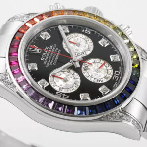 ROLEX DAYTONA RAINBOW SUPER FAKE WATCH STEEL BLACK DIAL ZF 40MM 2 ĐỒNG HỒ ROLEX DAYTONA RAINBOW SUPER FAKE SILVER CỌC SỐ ĐÁ ZFACTORY 40MM (1)