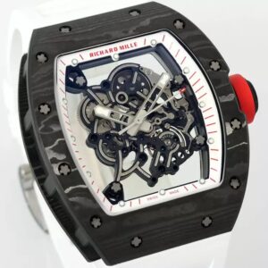 RICHARD MILLE REPLICA WHITE RUBBER STRAP WATCH CARBON NTPT APS 43MM 2 ĐỒNG HỒ RICHARD MILLE REPLICA DÂY CAO SU TRẮNG CARBON NTPT APS 43MM