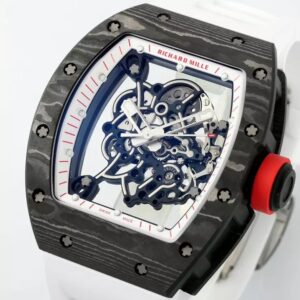 RICHARD MILLE REPLICA WHITE RUBBER STRAP WATCH CARBON NTPT APS 43MM 1 ĐỒNG HỒ RICHARD MILLE REPLICA DÂY CAO SU TRẮNG CARBON NTPT APS 43MM