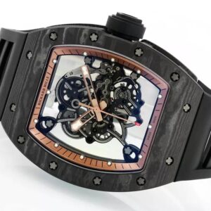 RICHARD MILLE REPLICA WATCH BLACK CARBON CASE APS FACTORY 43MM 4 ĐỒNG HỒ RICHARD MILLE REPLICA MẶT VÀNG VỎ CARBON NHÀ MÁY APS 43MM