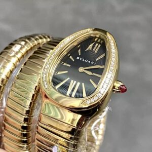 BVLGARI REPLICA WATCHES PLATED GOLD BLACK DIAL BV FACTORY 35MM 2 ĐỒNG HỒ BVLGARI REPLICA MẠ VÀNG VÀNG MẶT ĐEN NHÀ MÁY BV 35MM