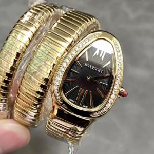 BVLGARI REPLICA WATCHES PLATED GOLD BLACK DIAL BV FACTORY 35MM 1 ĐỒNG HỒ BVLGARI REPLICA MẠ VÀNG VÀNG MẶT ĐEN NHÀ MÁY BV 35MM