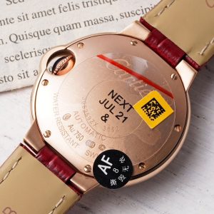 CARTIER BLEU BALLON REPLICA 1:1 WATCH RED LEATHER STRAP AF FACTORY 33MM 7 ĐỒNG HỒ CARTIER BLUE BALLOON REPLICA MẠ VÀNG HỒNG NHÀ MÁY AF 33MM