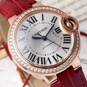 CARTIER BLEU BALLON REPLICA 1:1 WATCH RED LEATHER STRAP AF FACTORY 33MM 2 ĐỒNG HỒ CARTIER BLUE BALLOON REPLICA MẠ VÀNG HỒNG NHÀ MÁY AF 33MM