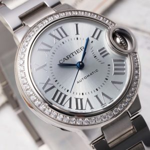 ĐỒNG HỒ CARTIER BLUE BALLOON REPLICA MẶT BẠC SỐ LA MÃ NHÀ MÁY AF 33MM 1 ĐỒNG HỒ CARTIER BLUE BALLOON REPLICA MẶT BẠC SỐ LA MÃ NHÀ MÁY AF 33MM