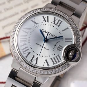 ĐỒNG HỒ CARTIER BLUE BALLOON REPLICA MẶT BẠC SỐ LA MÃ NHÀ MÁY AF 33MM 2 ĐỒNG HỒ CARTIER BLUE BALLOON REPLICA MẶT BẠC SỐ LA MÃ NHÀ MÁY AF 33MM