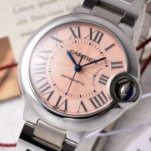 CARTIER BLEU BALLON REPLICA 1:1 WATCH PINK DIAL AF FACTORY 33MM 1 ĐỒNG HỒ CARTIER BLUE BALLOON REPLICA MẶT HỒNG NIỀNG TRƠN NHÀ MÁY AF 33MM (1)