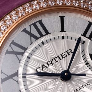 CARTIER BLEU BALLON SUPER FAKE 11 WATCH PURPLE LEATHER STRAP AF FACTORY 33MM 3 ĐỒNG HỒ CARTIER BLUE BALLOON SUPER FAKE NIỀNG ĐÁ HAI HÀNG NHÀ MÁY AF 33MM