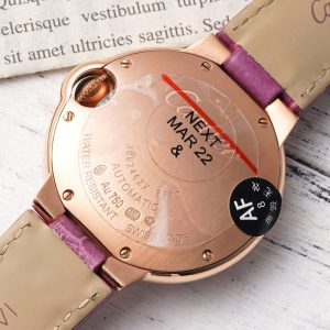 CARTIER BLEU BALLON SUPER FAKE 11 WATCH PURPLE LEATHER STRAP AF FACTORY 33MM 7 ĐỒNG HỒ CARTIER BLUE BALLOON SUPER FAKE NIỀNG ĐÁ HAI HÀNG NHÀ MÁY AF 33MM