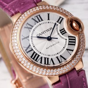 CARTIER BLEU BALLON SUPER FAKE 11 WATCH PURPLE LEATHER STRAP AF FACTORY 33MM 1 ĐỒNG HỒ CARTIER BLUE BALLOON SUPER FAKE NIỀNG ĐÁ HAI HÀNG NHÀ MÁY AF 33MM