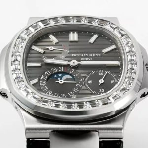 PATEK PHILIPPE NAUTILUS 5724 FAKE WATCHES STONES BEZEL GRAY DIAL GR FACTORY 40MM 2 ĐỒNG HỒ PATEK PHILIPPE NAUTILUS 5722G REPLICA MẶT XÁM NHÀ MÁY PPF 41MM